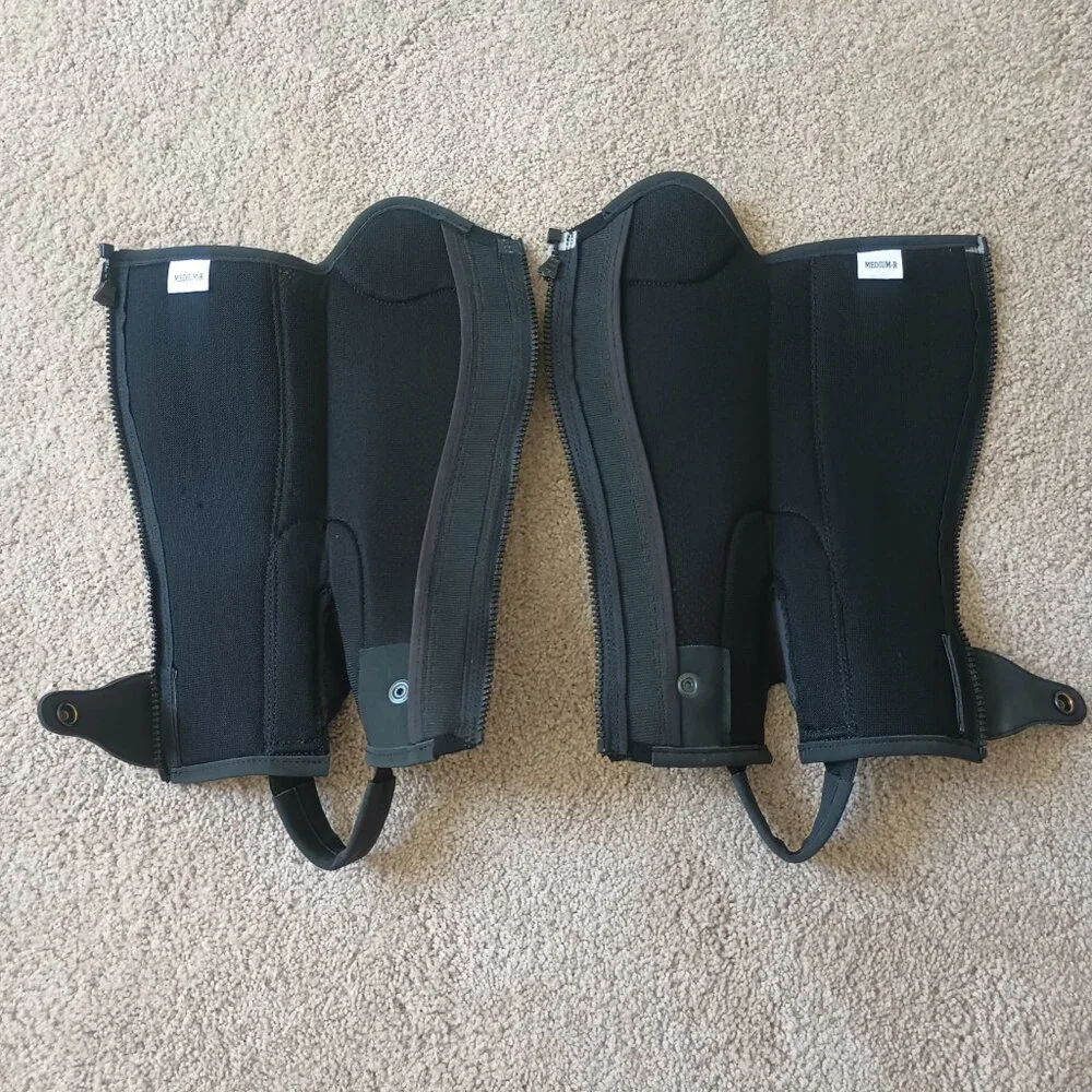 Kids Black Riding Half Chaps with Breathable Mesh Panels